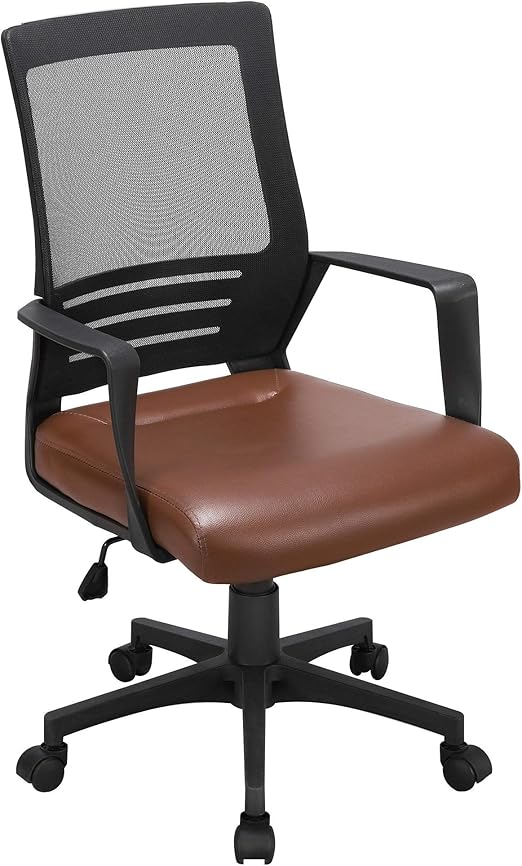 Yaheetech PU Leather Seat Desk Chair with Mesh Back Ergonomic Lumbar