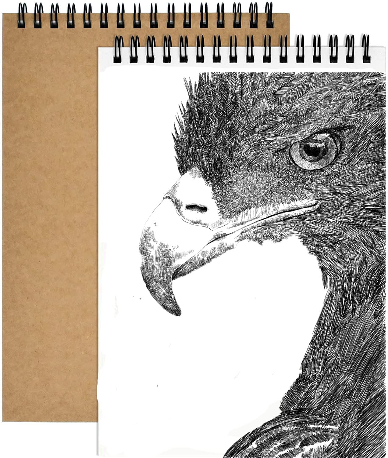 2 Pack Sketchbook A6, Spiral Bound Sketch Book, 60 Pages / 160g Notepad Notebook, Kraft Cover Drawing Sketchpad for for Drawing, Writing, Painting, Sketching or Doodling
