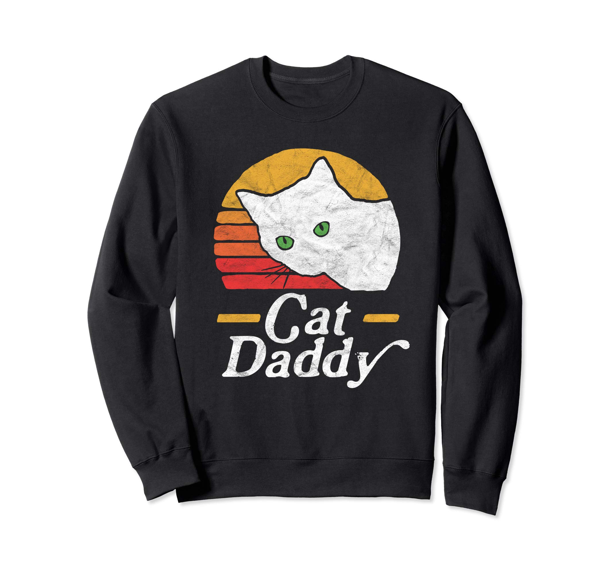 Cat Daddy Vintage Eighties Style White Cat Retro Distressed Sweatshirt