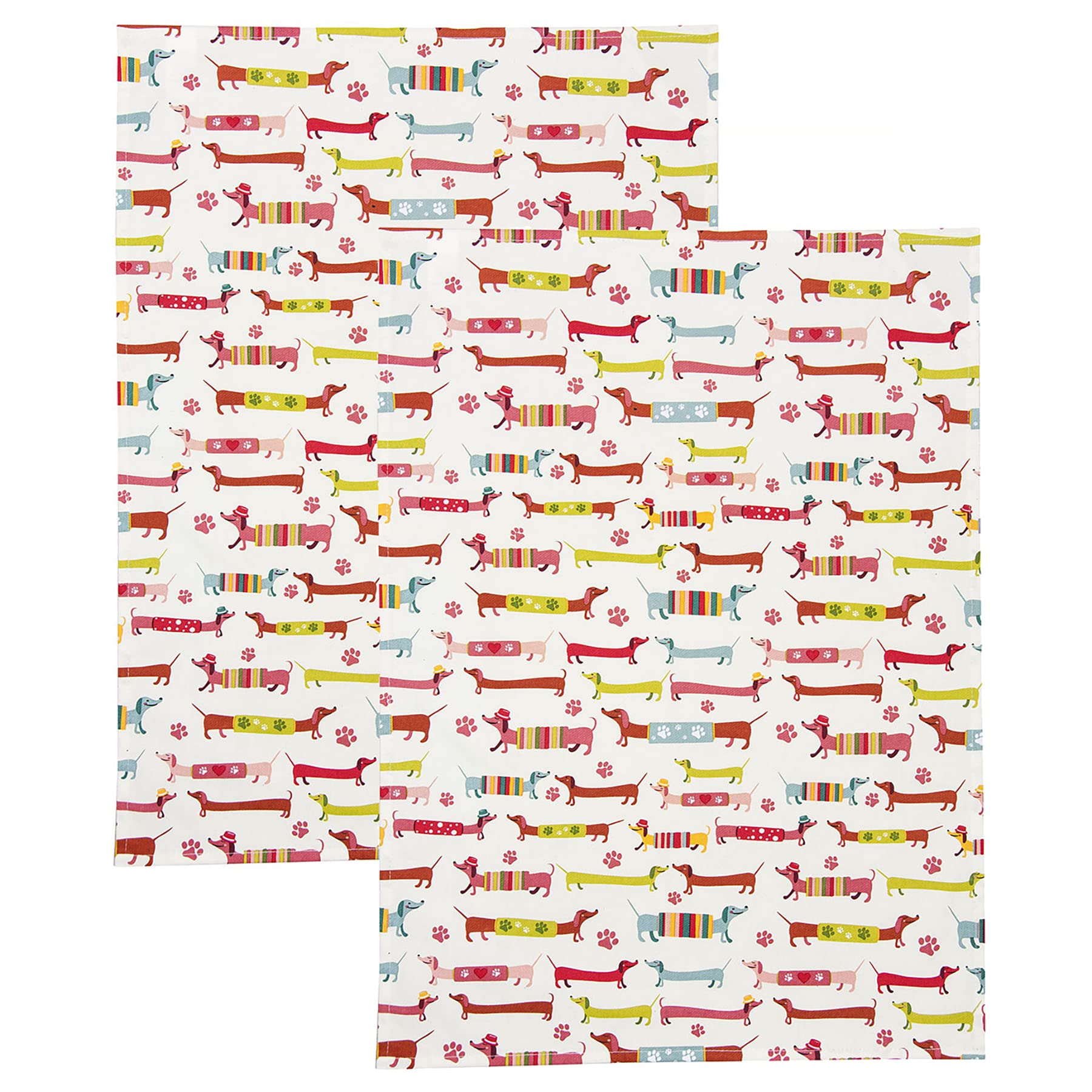 SPOTTED DOG GIFT COMPANY Tea Towels for Kitchen, Pack 2 pcs Dish Towels 100% Cotton Absorbent, 70 x 50cm, Cute Sausage Dog Themed Kitchen Accessories & Dachshund Gifts for Dog Lovers