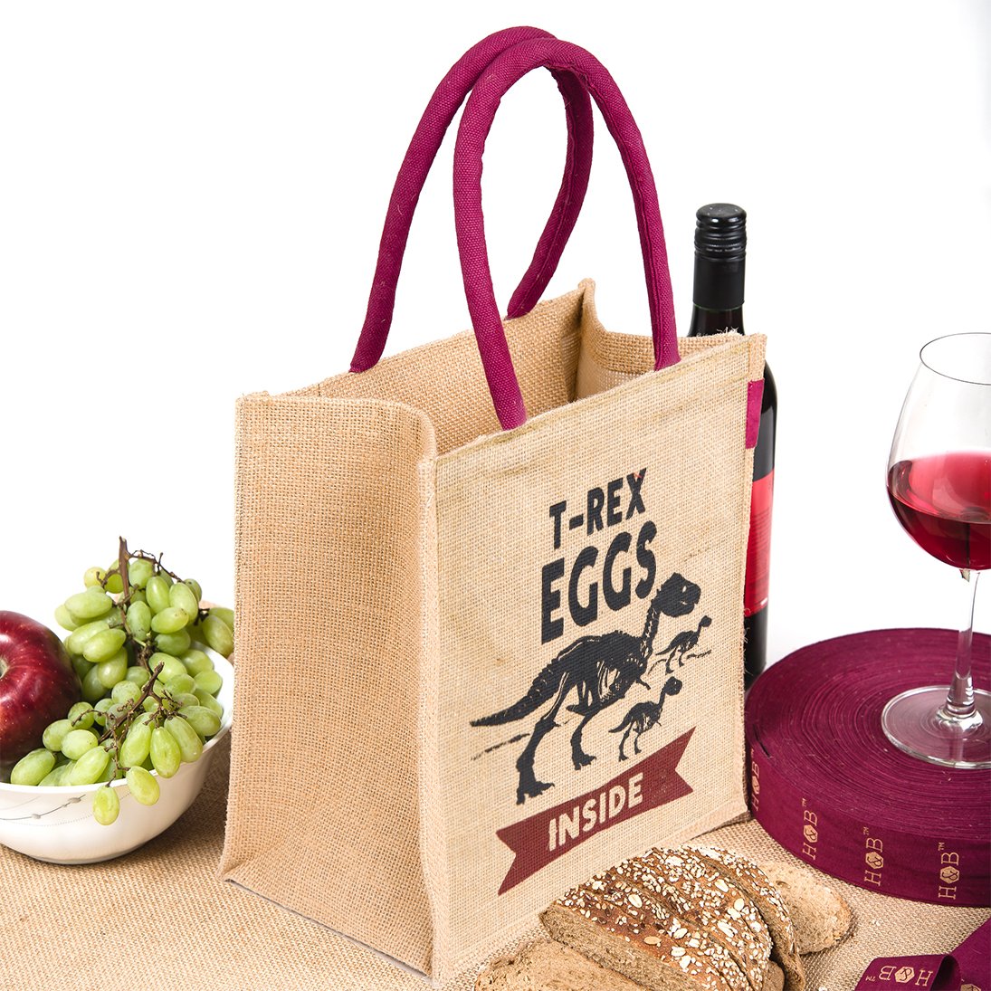 h&b unisex jute waterproof multipurpose bag with zip (maroon)