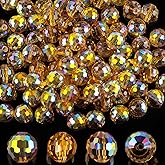 Crystal Glass Beads for Jewelry Making, 80 Pieces Crystal Beads, 10mm Glass Beads, Round Faceted Beads Bulk for Craft Necklace Bracelet Earring (Gold)