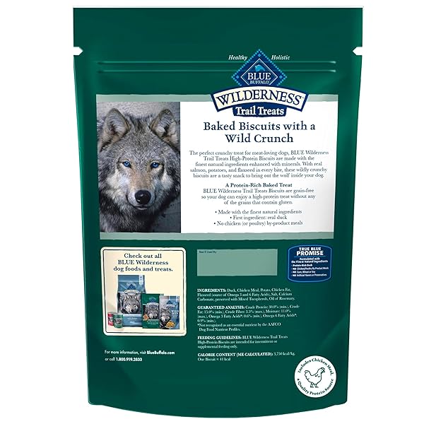 BLUE BUFFALO WILDERNESS TRAIL TREATS HIGH PROTEIN GRAIN FREE DOG BISCUITS CRUNCHY DOG TREATS, DUCK RECIPE, 10-OZ BAG