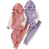Jolyshlid Girls Sweatsuit Pants Set Long Sleeve Button Down Shirt Corduroy Jacket Hoodies Top and Sweatpants Outfits 4-12Y