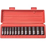 TEKTON 3/8-Inch Drive Deep Impact Socket Set, Metric, Cr-V, 6-Point, 7 mm - 19 mm, 13-Sockets | 47925