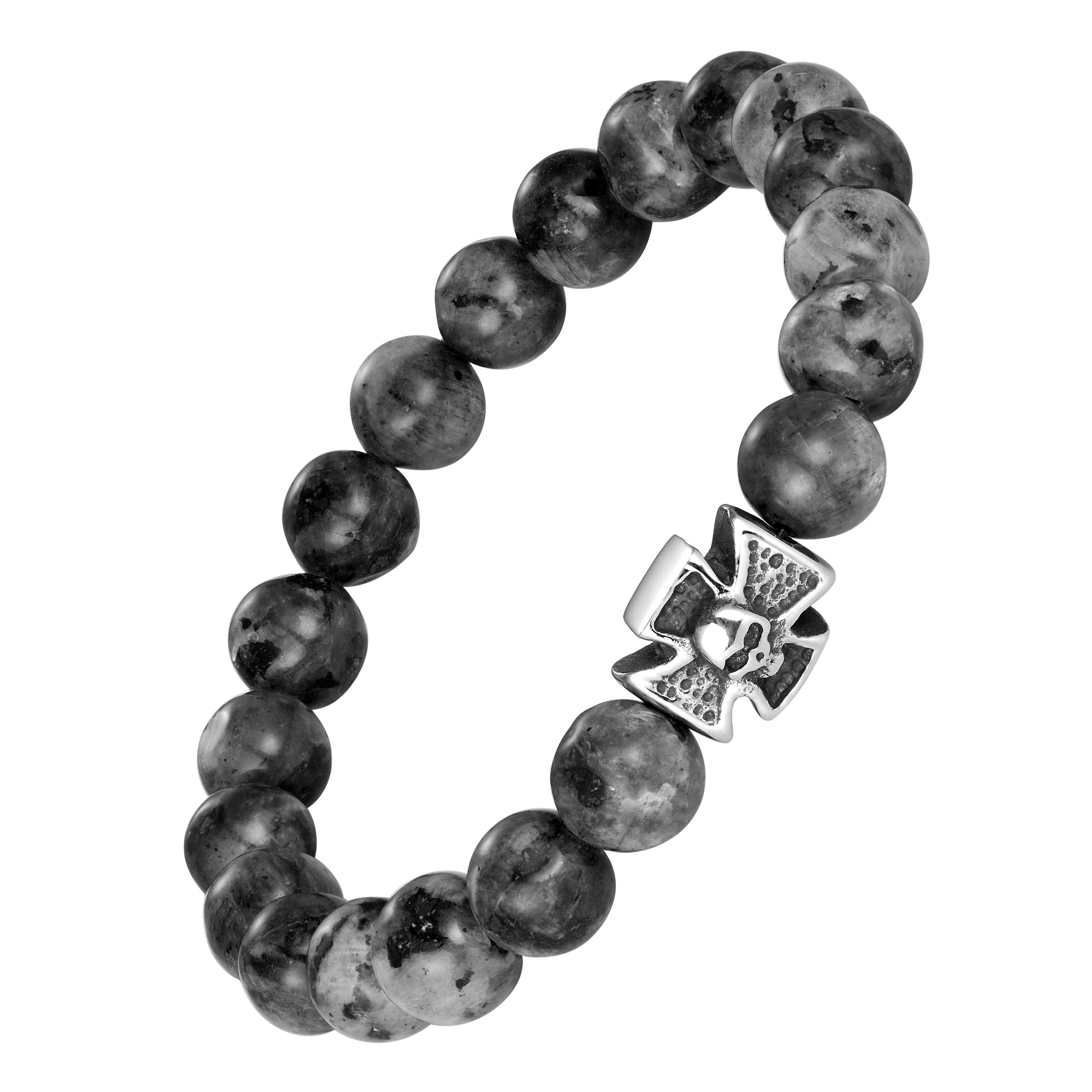 Urban Jewelry Bold Men’s Skull Bracelet Collection – Stainless Steel & Leather, Polished Silver & Black, Biker Styles, 8.5" Length, Gift Ready, 8.5 Inch, Stainless Steel; Marble, no gemstone