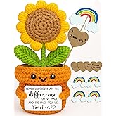 Affirmation Crochet Sunflower “Never Underestimate the Difference You’ve Made” Thank You Gift for Teacher, Mentor, Coworker, Employee, Principal Retirement & Farewell Christmas Desk Decor for Women