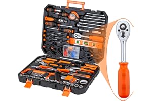 Cartman Tool Set 168Pcs Yellow, General Household Hand Tool Kit with Plastic Toolbox, Electrician's Tools In Storage Case