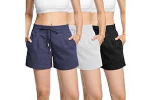 BVNSOZ 3-4 Pack Womens Athletic Shorts High Waisted Workout Shorts Drawstring Running Gym Shorts with Deep Pockets