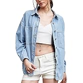 CYLADY Womens Denim Shirt Long Sleeve Oversized Boyfriend Jean Jacket Shacket Trendy Button Down Shirt