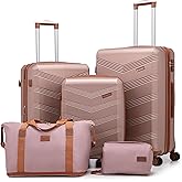 CONCEPTEN Expandable Luggage Sets 5 Piece, Hard Case Suitcase Set with Spinner Wheels,22x14x9 Airline Approved Carry on,Lightweight Durable Suitcase with TSA Lock (Champagne Gold)