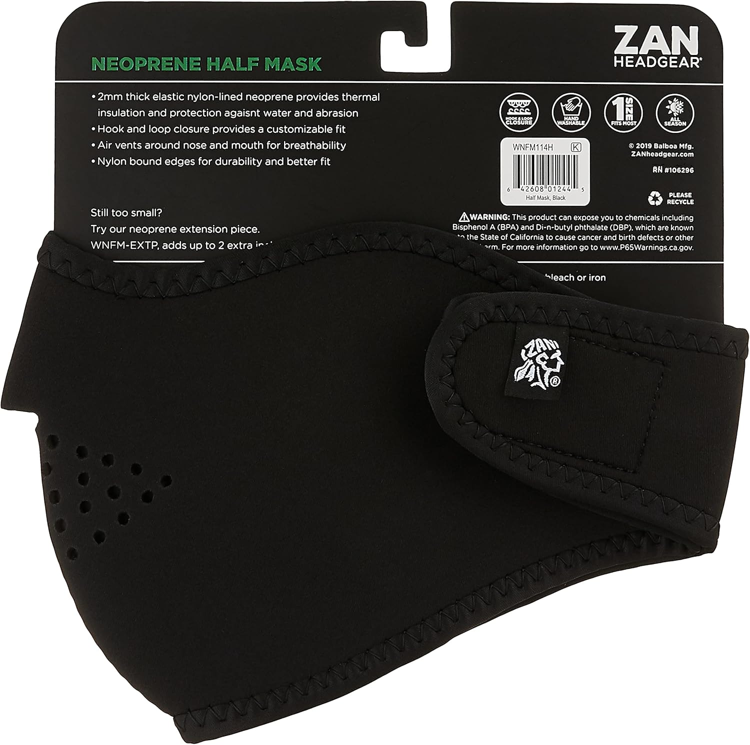 ZANheadgear Unisex-Adult Half Face Mask Black: Clothing
