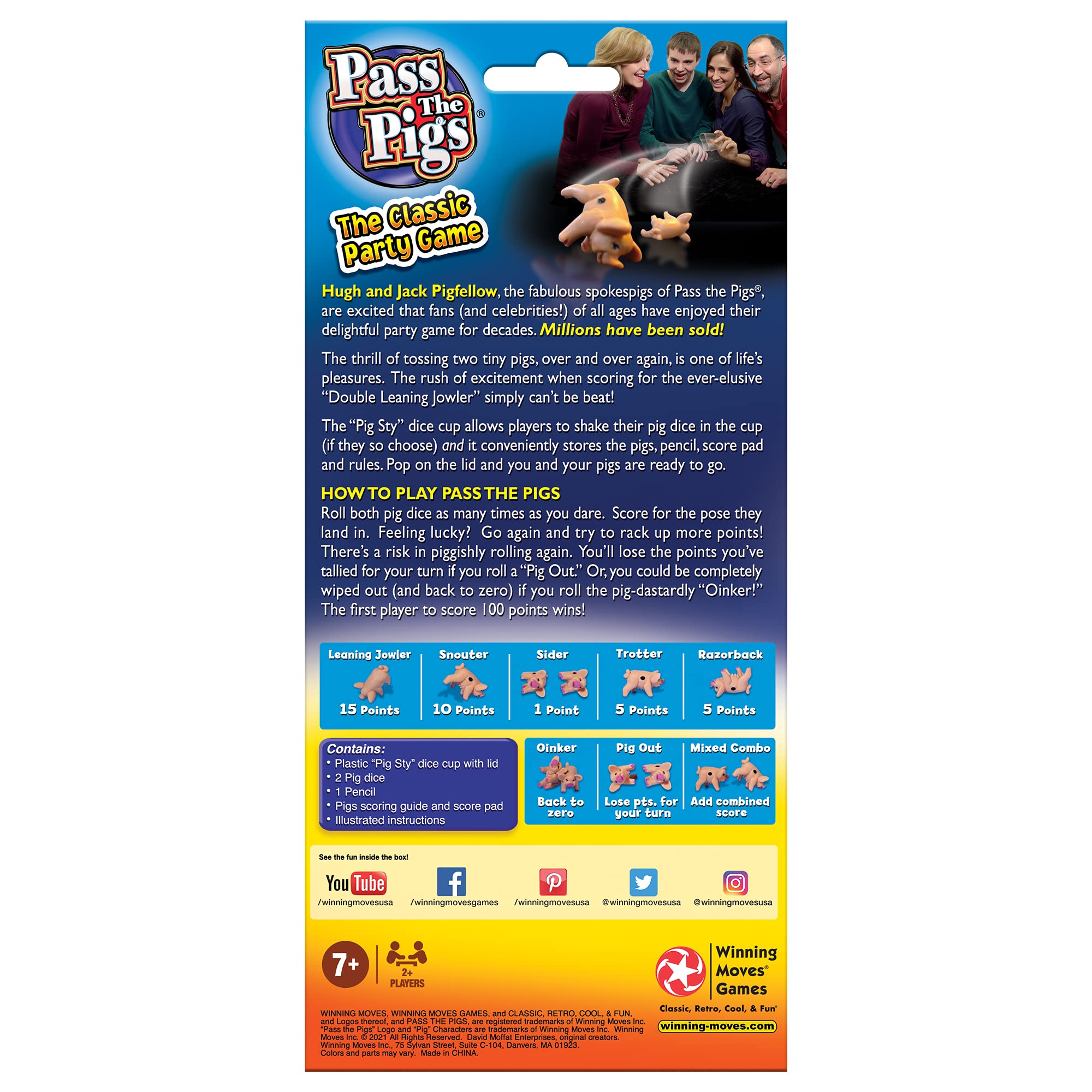 Pass The Pigs by Winning Moves Games USA, a Hilarious Pig Dice Game, Family Favorite for Over 40 Years, for 2 or More Players, Ages 7+ (1046)