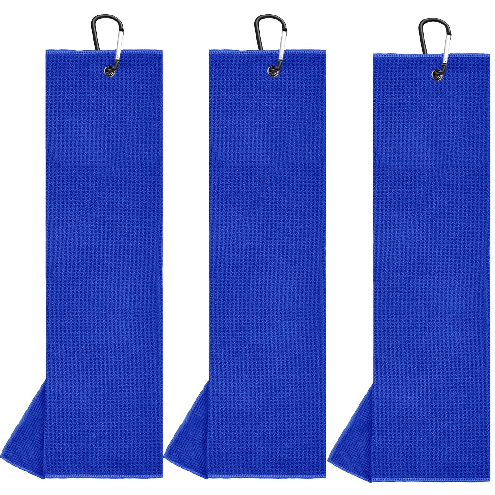 AMRTA 3Pcs Tri-fold Golf Towels Set Microfiber Waffle Pattern Cleaning Towel with Carabiner Clip for Hanging on Golf Club Bag,Water Absorption Quick Dry (Blue, 16 x 24 inch)