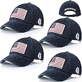 Geyoga 4 Pcs American Flag Baseball Caps USA Patriotic Pride Hats Washed Distressed US Flag Cotton Hats for Men Women Teens