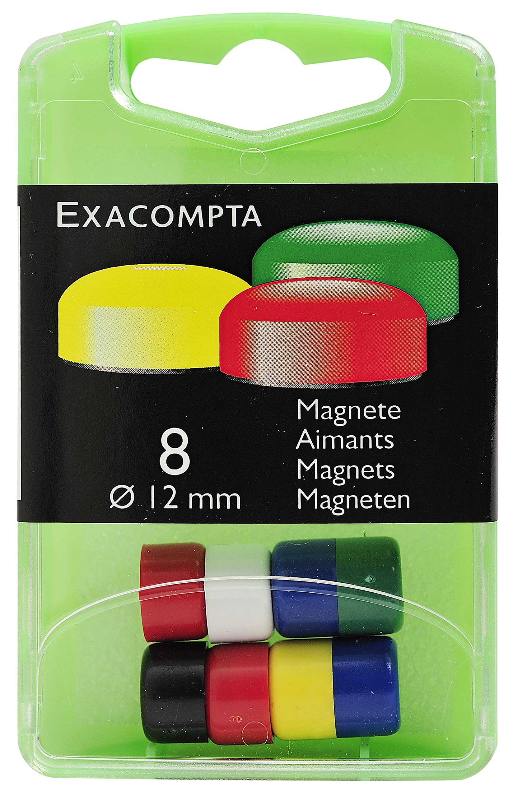 Exacompta - Ref 11345E - Small Round Magnets - 12mm Diameter, 320g Magnetic Force - 6 Assorted Colours (Pack of 8) - Suitable for Use on Whiteboards, Fridges or Metal Surfaces