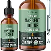 Organic Iodine Liquid for Thyroid Support | Nascent Iodine Supplements | USDA Certified Organic | Decolorized Potassium Iodide Liquid for Thyroid Support | 1100 mcg | 2 Fl Oz, Over 1-Year Supply