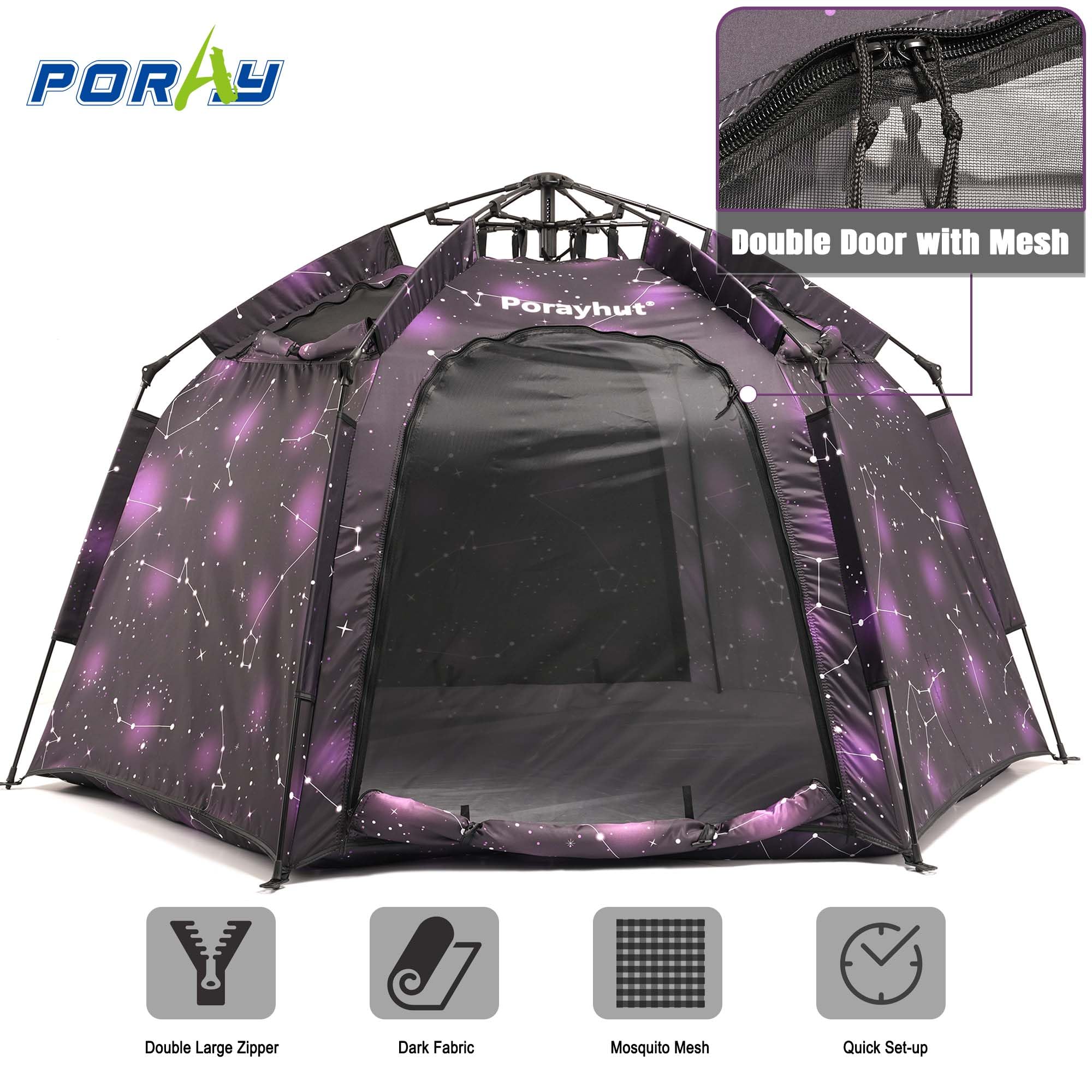 Portable Hexagon Kids Play Tent with LED Strip Lights Indoor Children Play House Easy Set-up Space Dream Tent for Night.4-5 Person Large Tents & Birthday Gifts