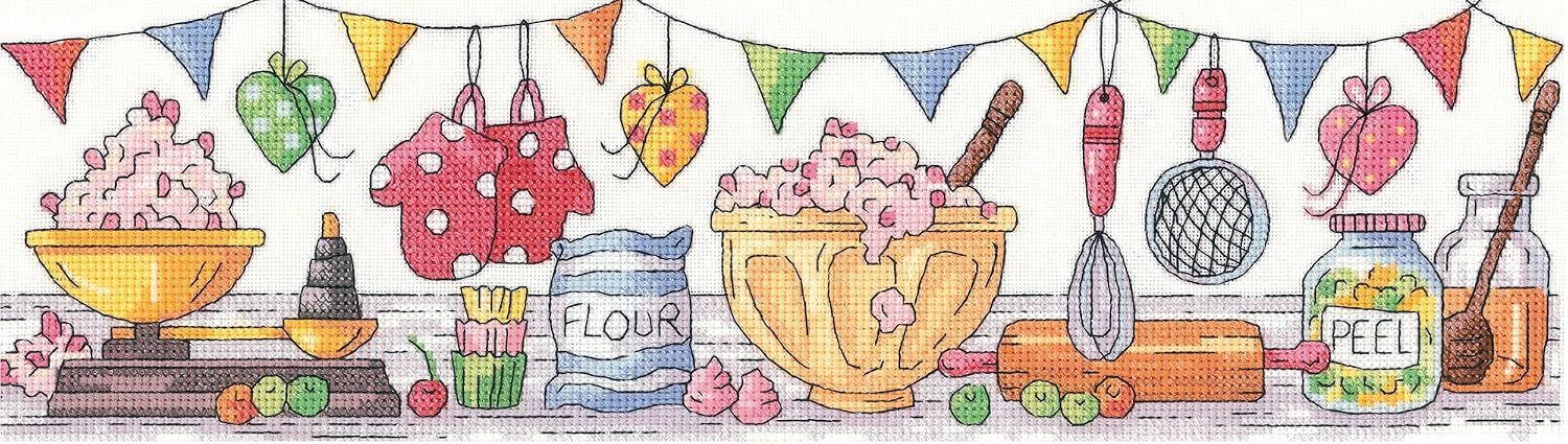 Heritage Crafts Cross Stitch Kit - Ready, Steady, Bake! (Aida), Clear