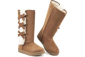 THATXUAOV Womens winter boots,Black fuzzy Mid-Calf Boots,fashion Warm casual outdoor snow boots for women