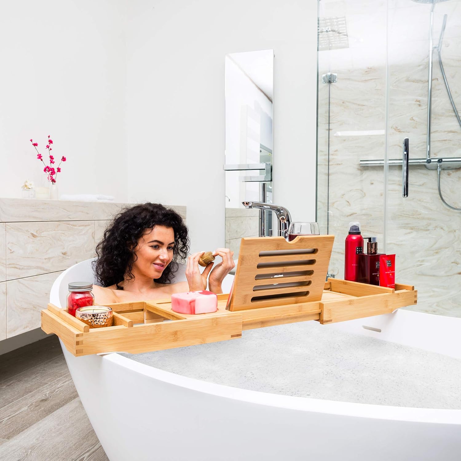 Progettato Per Misure Da Bagno Uk Vassoio Per Vasca Da Bagno Con Supporto Per Ipad E Vino Bamboo Queen Organizer Estensibile Per Accessori Casa E Cucina Bagno