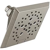 Delta Faucet 5-Spray H2Okinetic Raincan Shower Head, Brushed Nickel Showerhead, Square Shower Head, Delta Shower Head, Water Saving Shower Head, Lumicoat Stainless 52664-SS-PR
