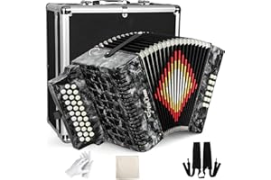 YUECHUN Accordion 31 Keys 12 Bass for Adults - Professional Piano Accordion, Superior Material & Clear Tone - w/Carrying Case, Gloves, Cloth - for Beginners & Professional (Gray)