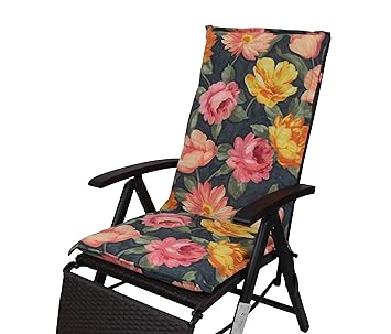 Herlag Florence Polsterauflage Hochlehner für Gartenstuhl (Rückenhalteband, Blumenmotiv, 100% PU Schaumstoff), Mehrfarbig