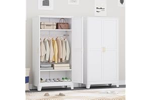 Ckzbx 71" H Metal Armoire Wardrobe Closet, Adjustable Shelve, Clothes Drying Pole, Steel Wardrobe Cabinet for Bedroom (White)