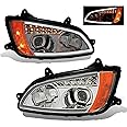SPPC Projector Plank Style Chrome Amber Reflector Headlight Assembly Set for Kenworth T660-(Pair) Driver Left and Passenger Right Side Replacement Headlamp