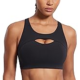 SYROKAN Hollow Out Breathable Sports Bras for Women Molded Cup Training Racerback Bra Medium Impact