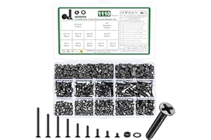 YOUYIDUN 1110 Pcs M3 Screws and Nuts Set, Countersunk Bolts and Nuts Assortment, Black Phillips Flat Head Machine Screws with Washers Set(M3 Screw Kit, Black)