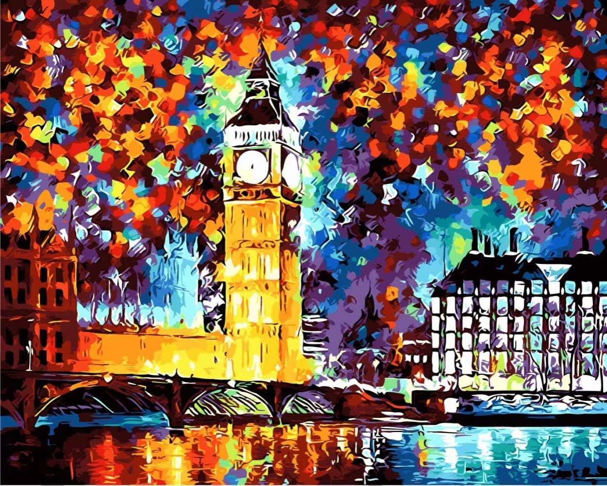 Tirzah Paint by Numbers Kits 40cm x 50cm Canvas DIY Acrylic Painting for Adults and Kids with Paints, Brushes - The Splendid London Big Ben (Without Frame)