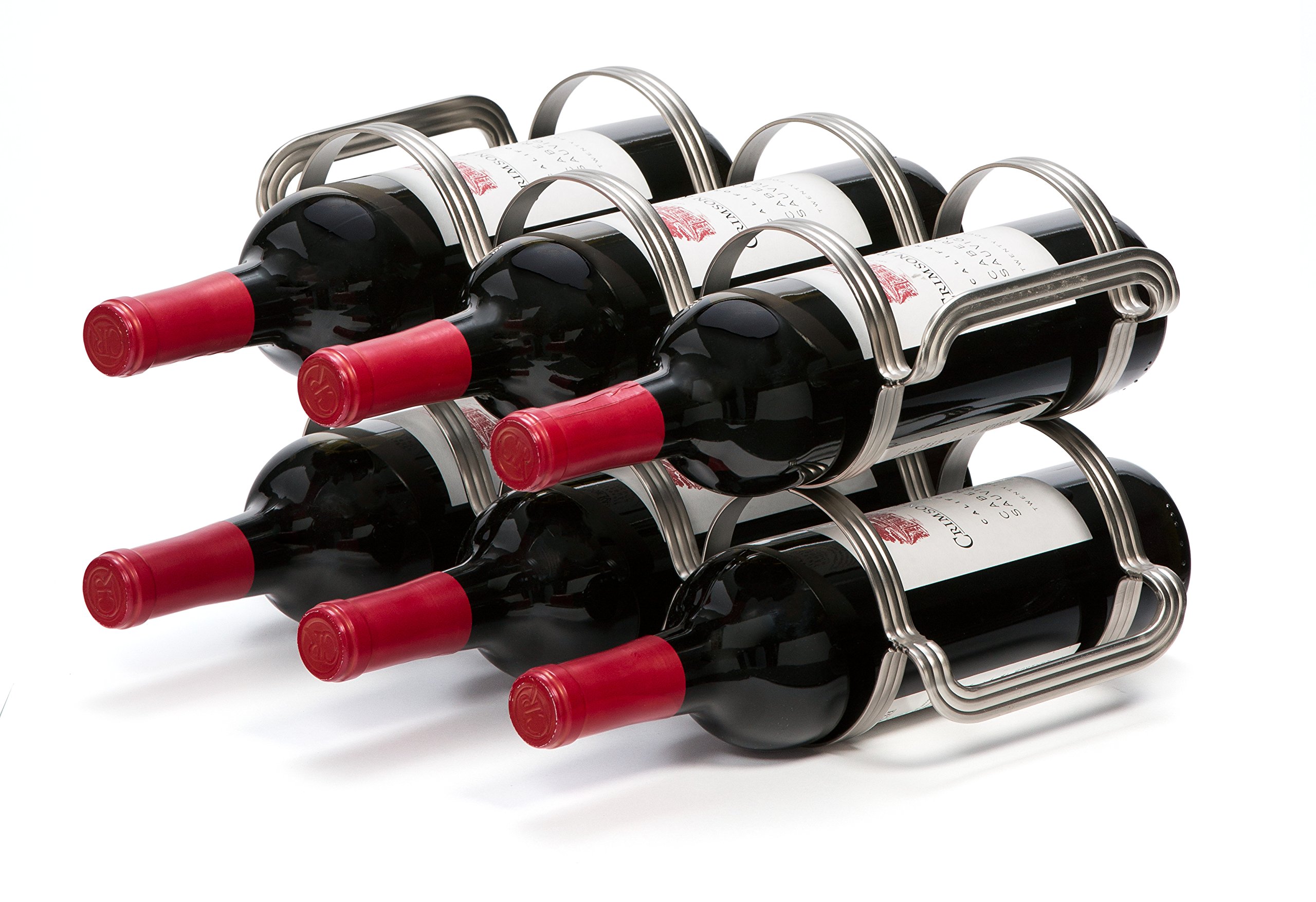 Mango Steam 6 Bottle Counter-top Wine Rack - Storage Organizer for Kitchen Countertops, Pantry, Fridge - (Silver)