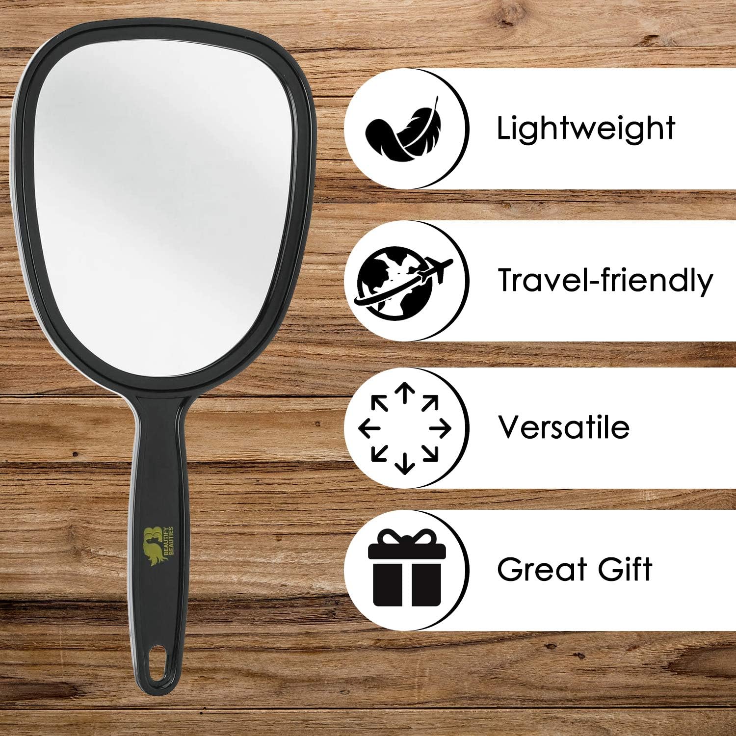 BeautifyBeauties Handheld Hand Mirror (5 x 11 Inches) for Salon, Barbershops, Self Haircut, Hairdressing & Makeup –Vanity Cosmetic Travel Mirror with Handle - Portable & Compact - Black: Home & Kitchen