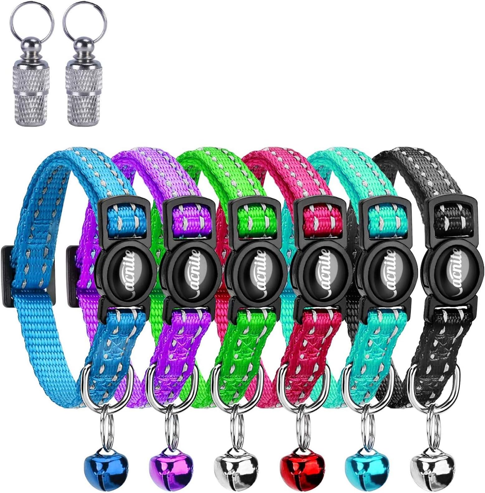 Cat Collar Safety Adjustable VACNITE Cat Collar with Bell Reflective Strap Safety Quick Release Buckle Suitable for Cats and Small Dogs (Pack Of 6)