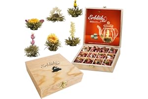 Creano Blooming Tea - Flowering Ball Gift Set in Stylish Wooden Box - 12 Pieces, White Tea
