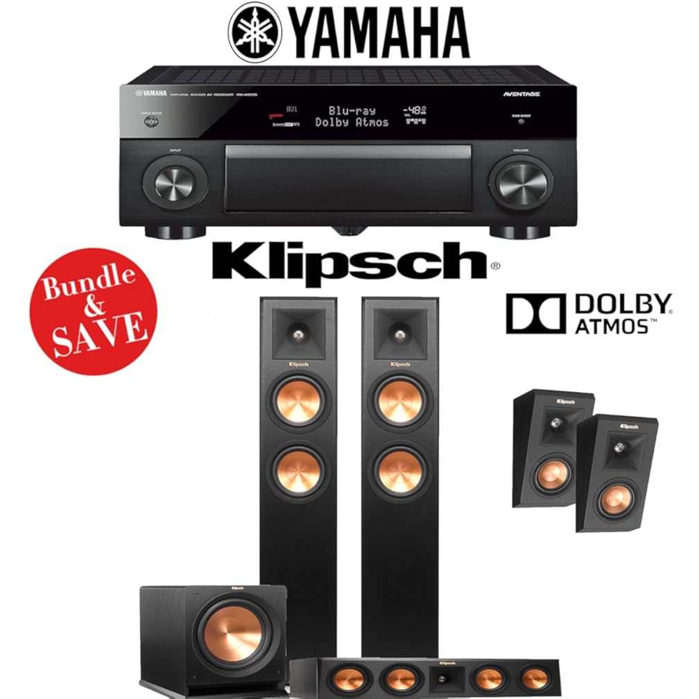 Yamaha AVENTAGE RX-A1070BL 7.2-Ch 4K Network AV Receiver + Klipsch RP-250F + Klipsch RP-440C + Klipsch R-112SW + Klipsch RP-140SA - 3.1.2-Ch Dolby Atmos Home Theater Package