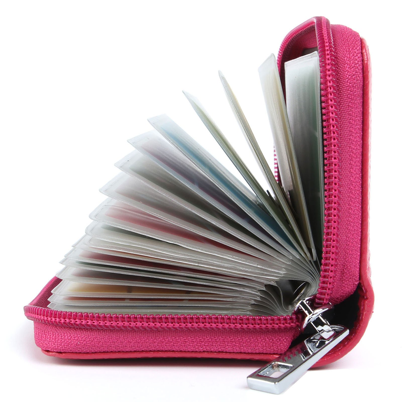 AirZyx Credit Card Holders Women Ladies Leather Credit Card Wallets for Women Ladies 26 Card Slots RFID Protector (Rose red)