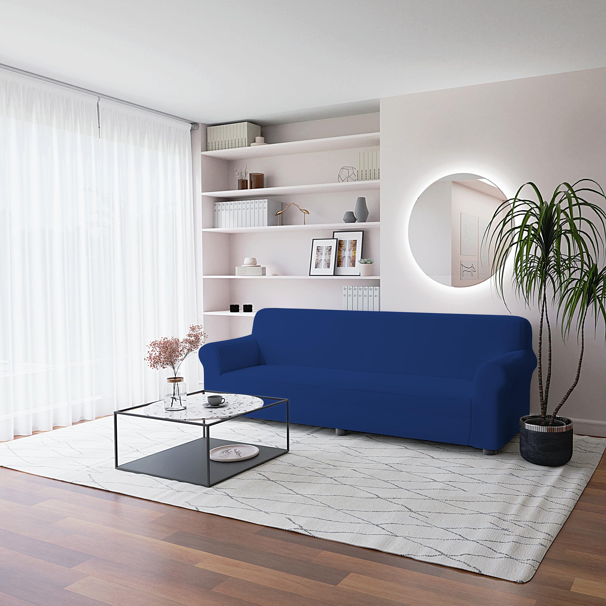 Italian Bed Linen Elastic Sofa Cover “Piu Bello”, 97% Polyester + 3% Elastometer, Electric Blue, 4 Places