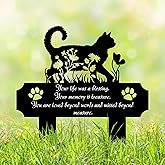 HEGANITS Cat Grave Marker Outdoor Memorial – 12in Metal Pet Memorial Plaque with Garden Cat Silhouette, Weatherproof Headstone for Yard or Indoor Tribute, Sympathy Gift for Loss of Cat