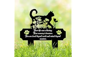 HEGANITS Cat Grave Marker Outdoor Memorial – 12in Metal Pet Memorial Plaque with Garden Cat Silhouette, Weatherproof Headstone for Yard or Indoor Tribute, Sympathy Gift for Loss of Cat