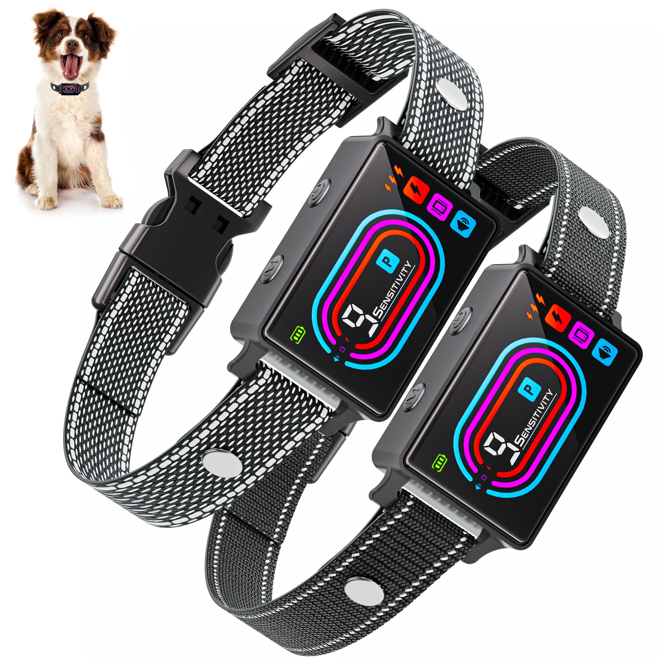 Photo 1 of Zaguren Dog Bark Collar 2 Pack, 2025 Smart Bark Collars for Dogs Large Medium Small 5-130 lbs, Bark Collar 9 Adjustable Sensitivity 5 Training Modes, Anti-Bark Training Collar Beeping Vibrator Shock