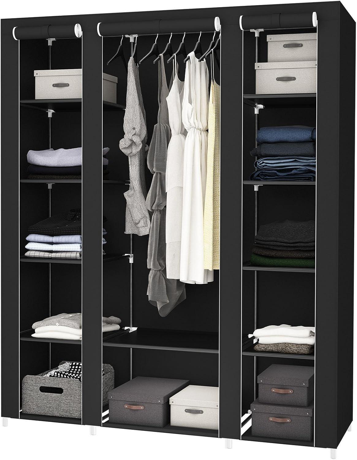 SONGMICS Fabric Wardrobe, Portable Wardrobe for Bedroom Clothes Rail with Non-Woven Fabric Cover, Clothes Storage Organiser - Image 3