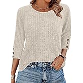 JomeDesign Womens Sweaters 3/4 Sleeve with Buttons Dressy Casual Shirts Fall Outfits Fashion Clothes 2025 Trendy S-2XL