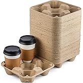 FMP Brands 4 Cup Disposable Drink Carrier Trays, 45 Pack Compostable Pulp Fiber Cup Holder for 8-32 oz Cup, Durable to Go Coffee Cup Holders for Delivery Service, Uber Eats