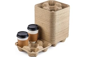 FMP Brands 4 Cup Disposable Drink Carrier Trays, 45 Pack Compostable Pulp Fiber Cup Holder for 8-32 oz Cup, Durable to Go Coffee Cup Holders for Delivery Service, Uber Eats