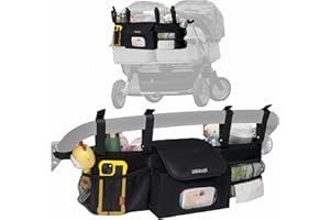 AEMIDAY Double Stroller Organizer Compatible with BOB Duallie and Baby Jogger City Mini GT2 Double Stroller, Double Baby Stroller Accessories with 2 Cooler Pockets , Black(Empty Bag)