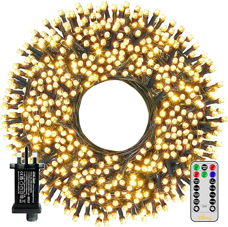 Ollny Christmas Tree Lights Outdoor 80m 800 LED Warm White IP44 Remote