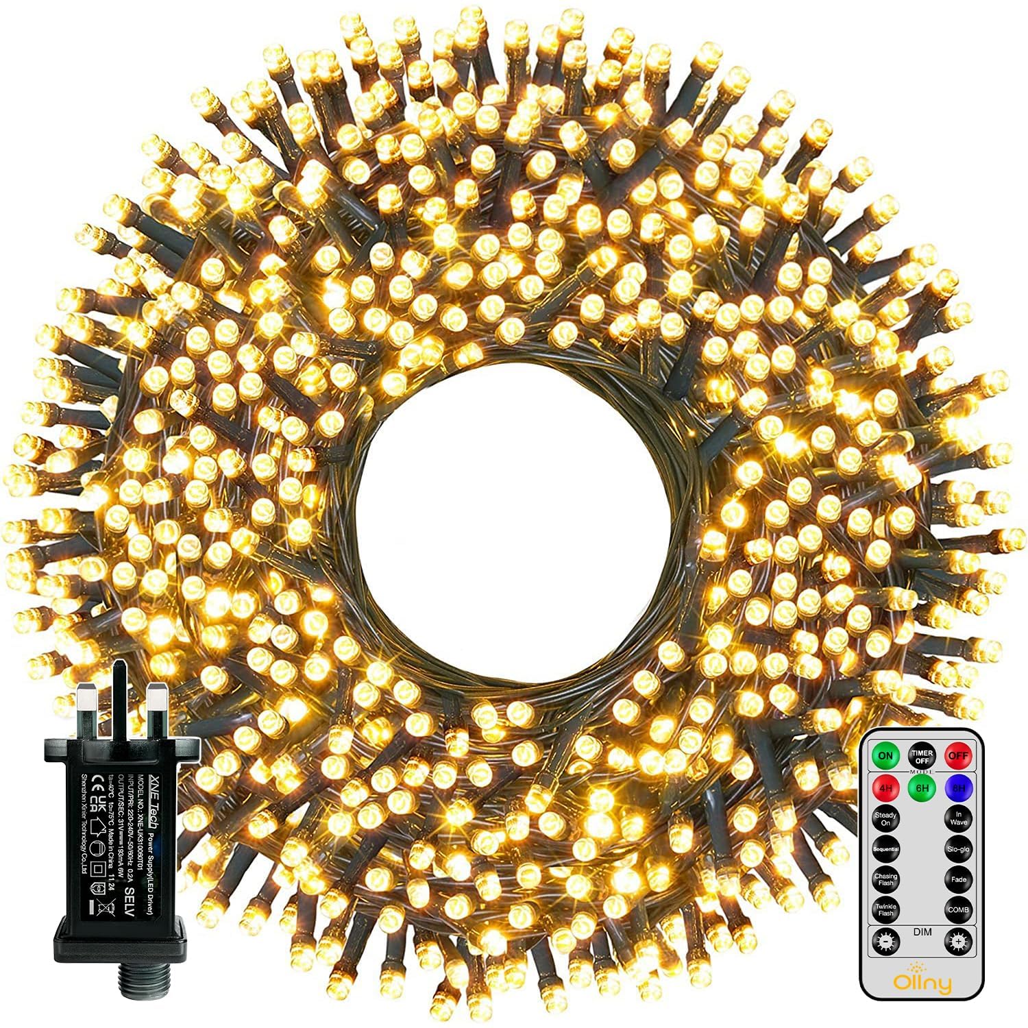 Ollny Christmas Tree Lights Outdoor, 80m 800 LED Fairy Lights Mains Powered, Warm White Waterproof String Light with Plug/Remote/Modes/Timer, Bright Lighting Outside Indoor Garden Xmas Decorations โ image 1
